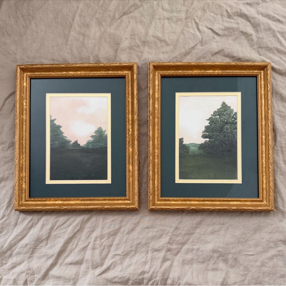 Set of Two Framed Landscape original painting with Gold Frames